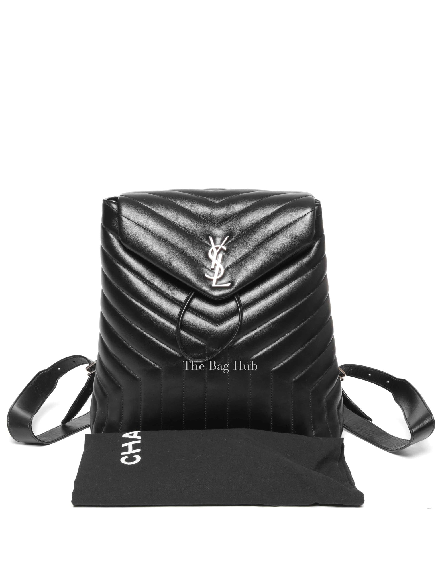 Saint Laurent Black Quilted Leather Chevron LouLou "Y" Medium Backpack Bag