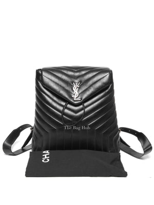 Saint Laurent Black Quilted Leather Chevron LouLou "Y" Medium Backpack Bag