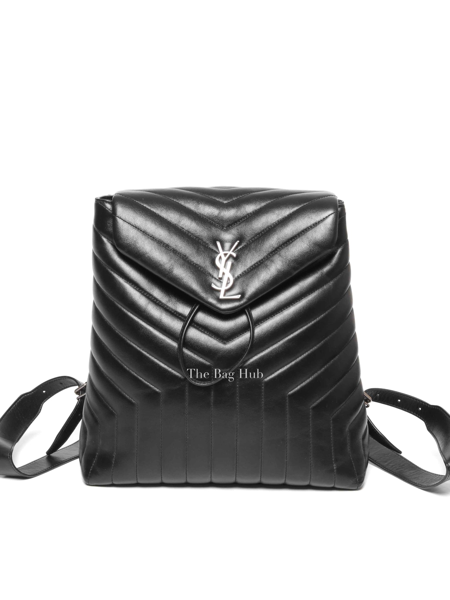 Saint Laurent Black Quilted Leather Chevron LouLou "Y" Medium Backpack Bag