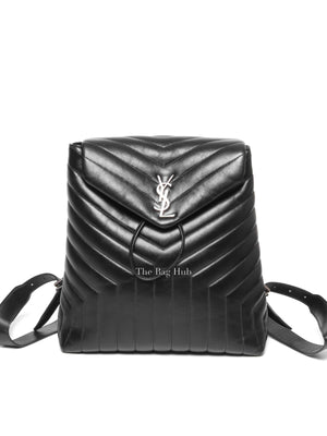 Saint Laurent Black Quilted Leather Chevron LouLou "Y" Medium Backpack Bag