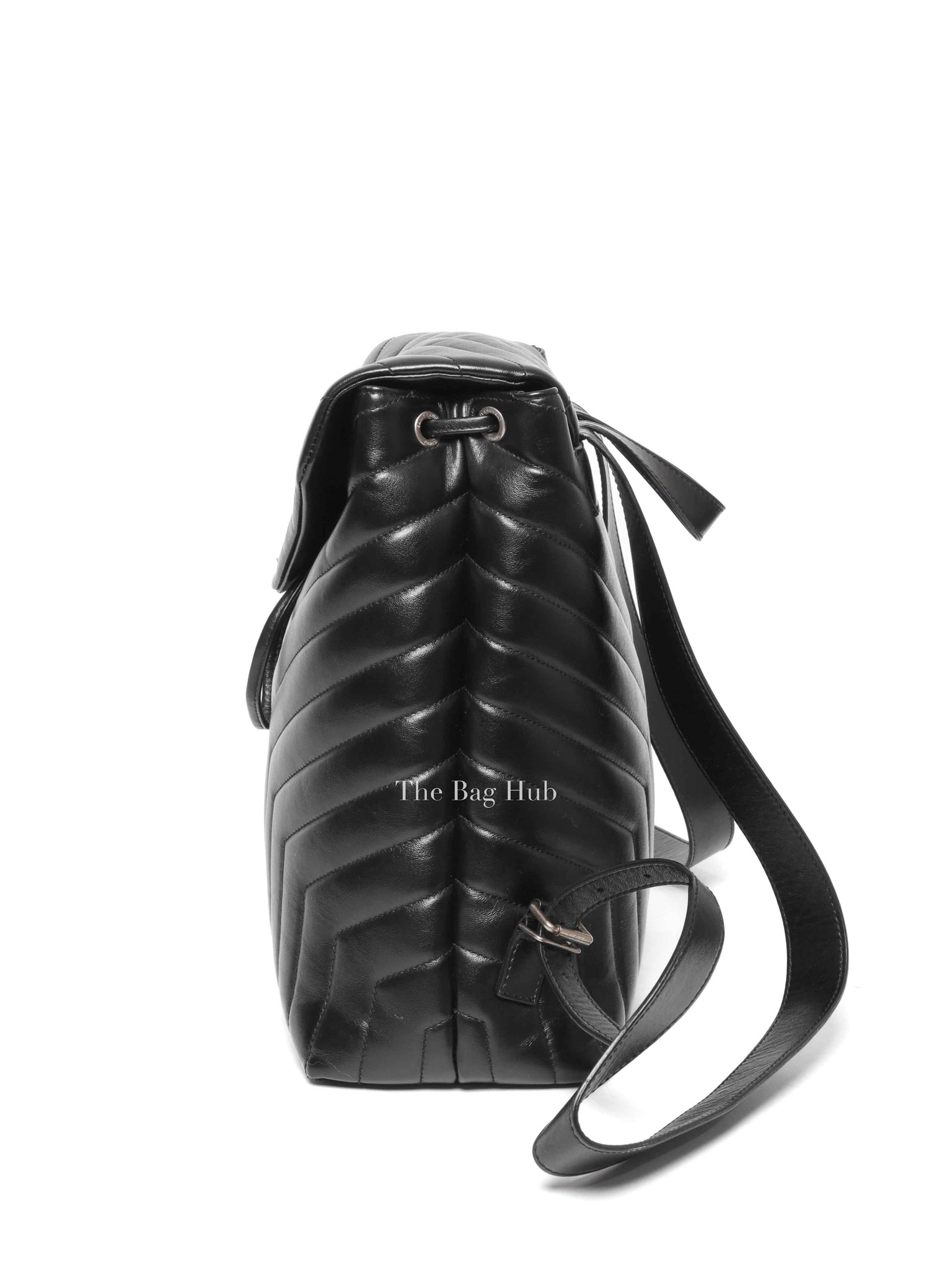 Saint Laurent Black Quilted Leather Chevron LouLou "Y" Medium Backpack Bag