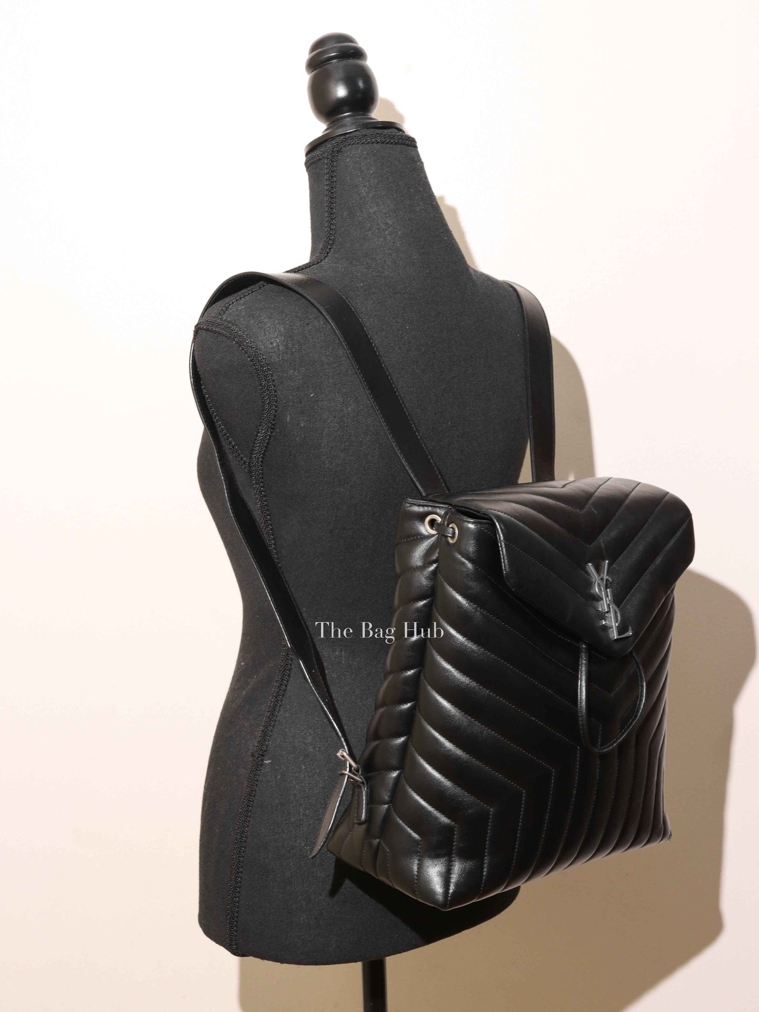 Saint Laurent Black Quilted Leather Chevron LouLou "Y" Medium Backpack Bag