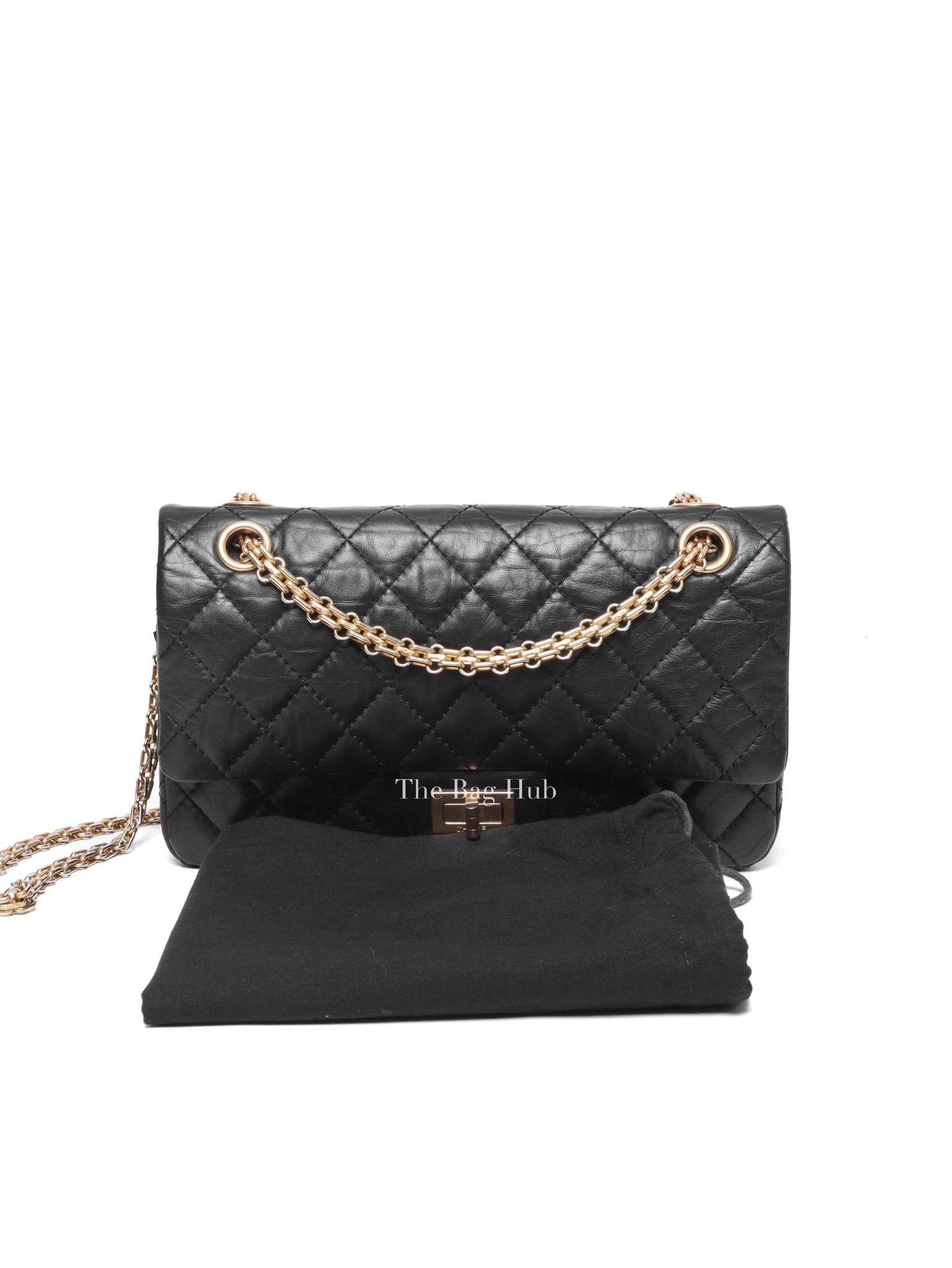 Chanel Black Aged Calfskin 2.55 Reissue Double Flap Shoulder Bag GHW