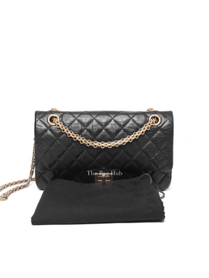 Chanel Black Aged Calfskin 2.55 Reissue Double Flap Shoulder Bag GHW