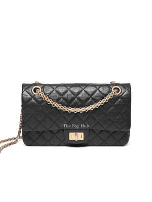 Chanel Black Aged Calfskin 2.55 Reissue Double Flap Shoulder Bag GHW
