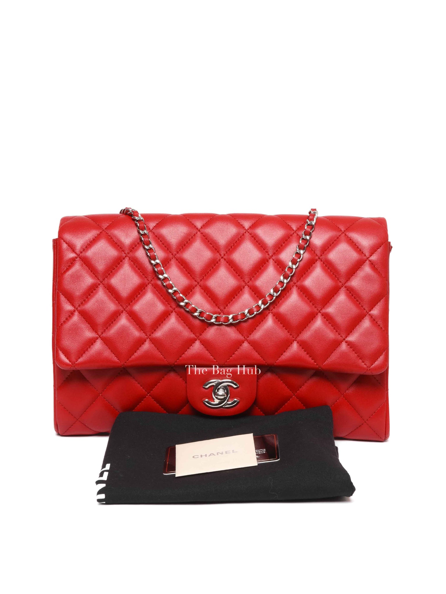 Chanel Red Quilted Lambskin Leather Chain Clutch Flap Bag SHW