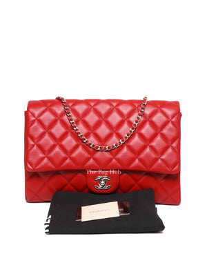 Chanel Red Quilted Lambskin Leather Chain Clutch Flap Bag SHW