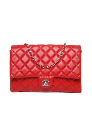 Chanel Red Quilted Lambskin Leather Chain Clutch Flap Bag SHW