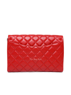 Chanel Red Quilted Lambskin Leather Chain Clutch Flap Bag SHW