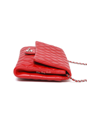 Chanel Red Quilted Lambskin Leather Chain Clutch Flap Bag SHW
