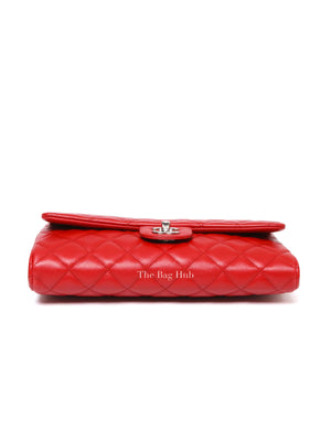 Chanel Red Quilted Lambskin Leather Chain Clutch Flap Bag SHW