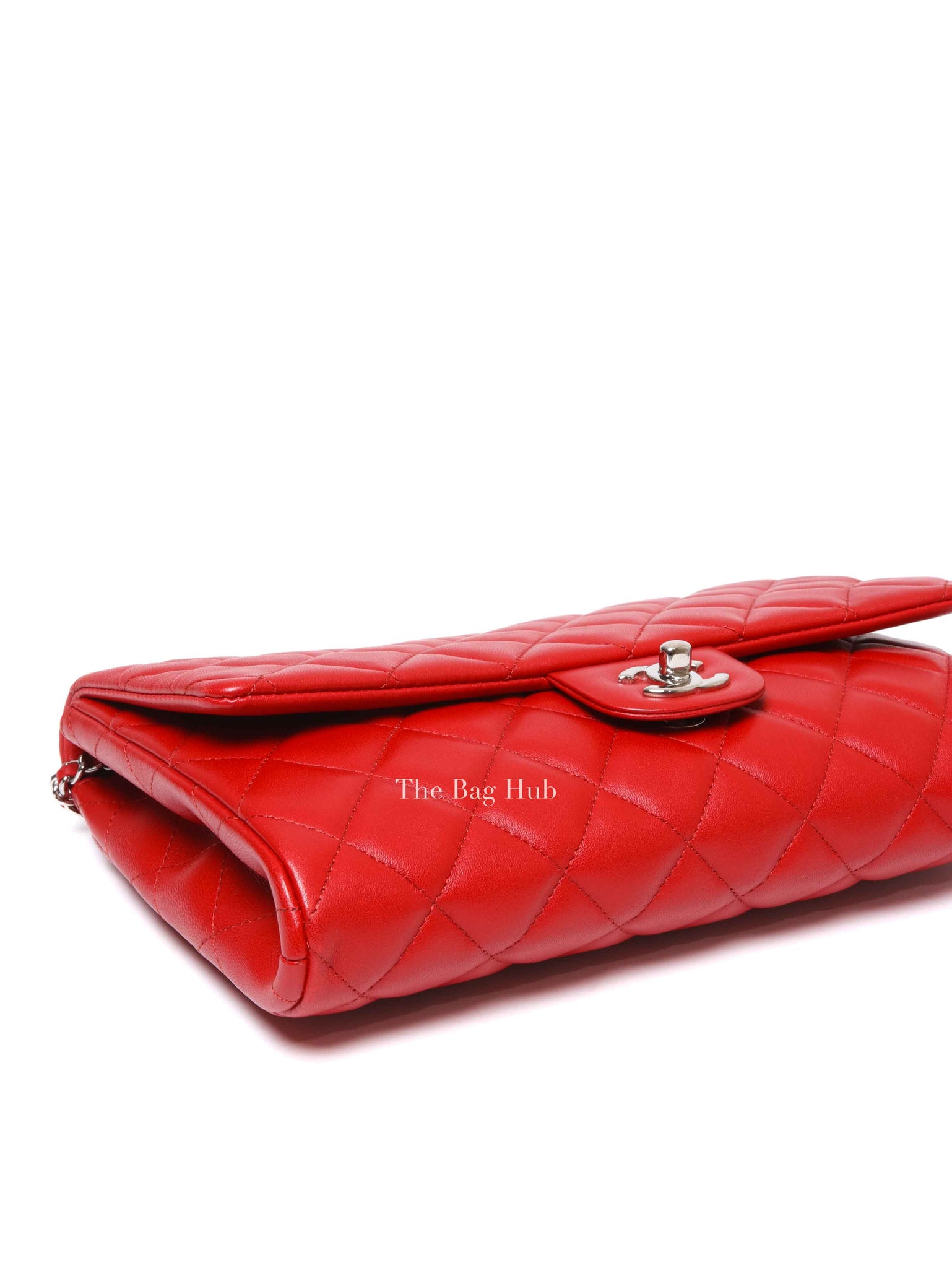 Chanel Red Quilted Lambskin Leather Chain Clutch Flap Bag SHW
