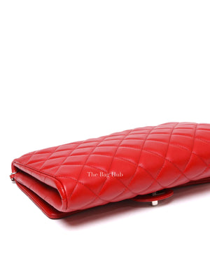 Chanel Red Quilted Lambskin Leather Chain Clutch Flap Bag SHW