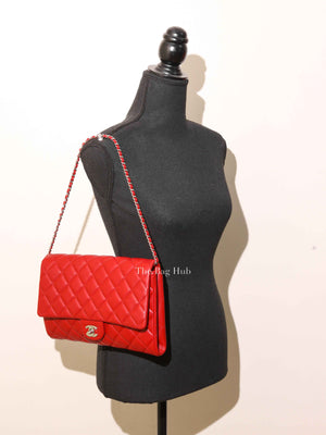 Chanel Red Quilted Lambskin Leather Chain Clutch Flap Bag SHW