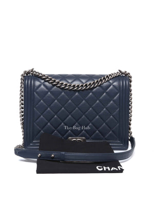 Chanel Navy Blue Lambskin Large Boy Flap Bag RHW