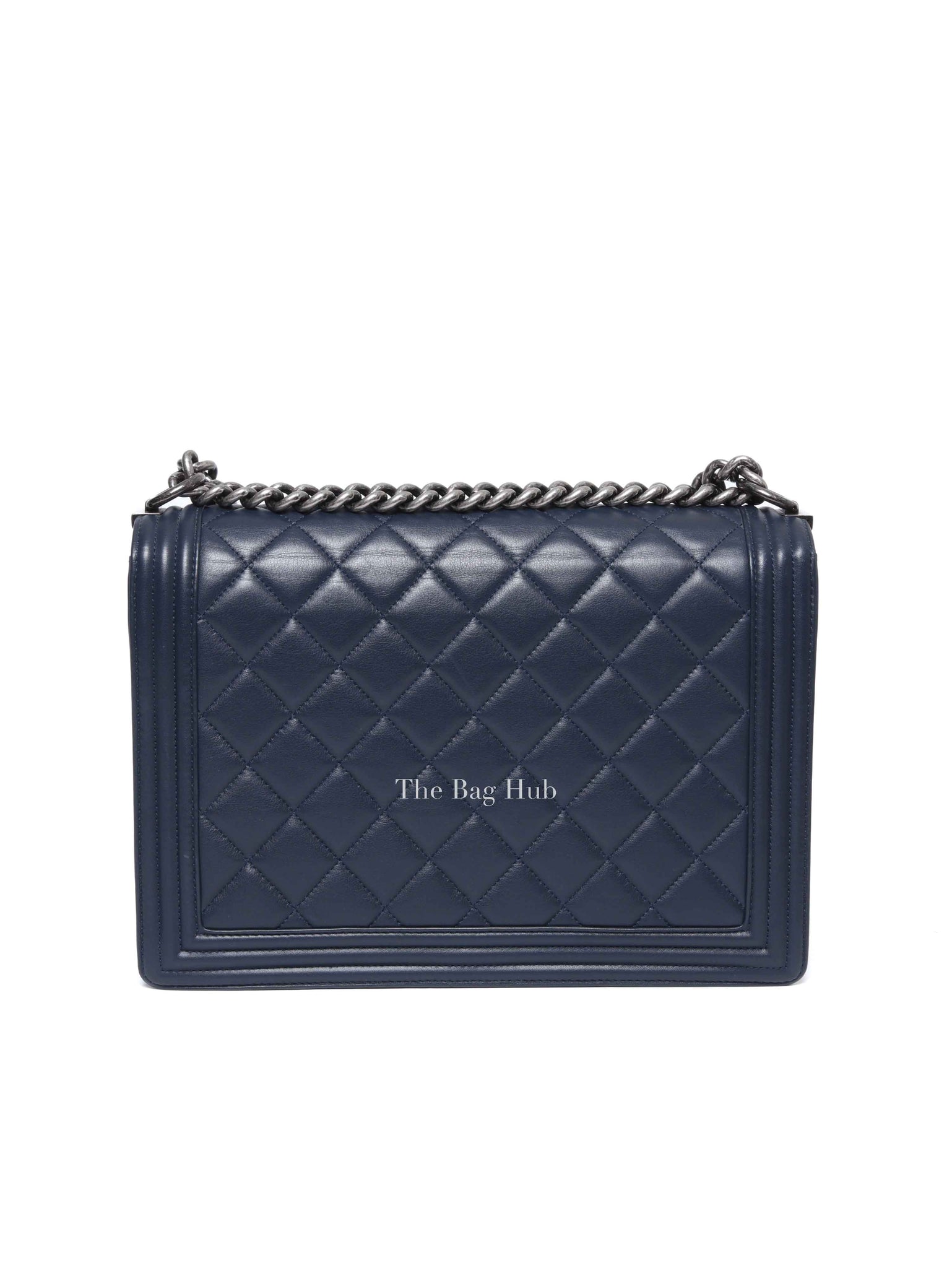 Chanel Navy Blue Lambskin Large Boy Flap Bag RHW