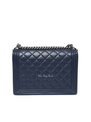 Chanel Navy Blue Lambskin Large Boy Flap Bag RHW
