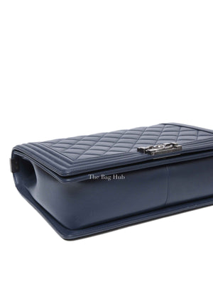 Chanel Navy Blue Lambskin Large Boy Flap Bag RHW