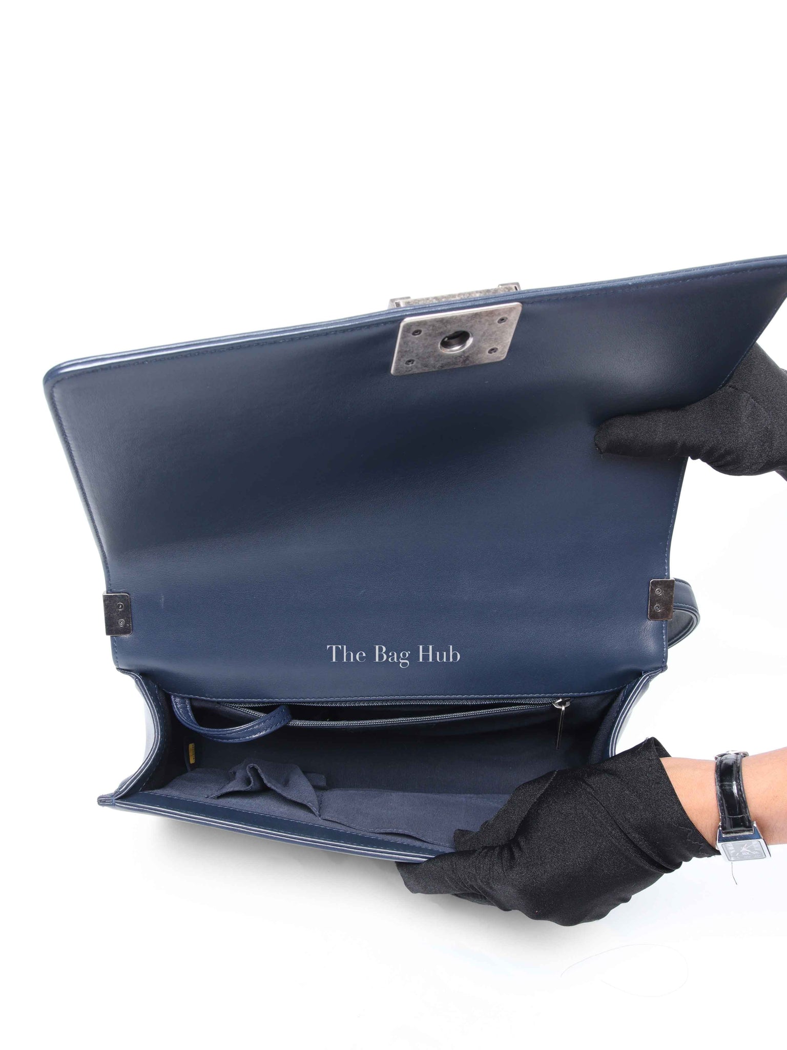 Chanel Navy Blue Lambskin Large Boy Flap Bag RHW