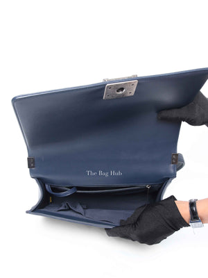 Chanel Navy Blue Lambskin Large Boy Flap Bag RHW