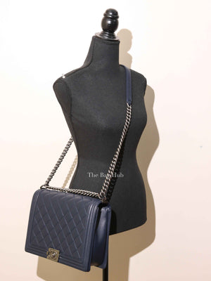 Chanel Navy Blue Lambskin Large Boy Flap Bag RHW