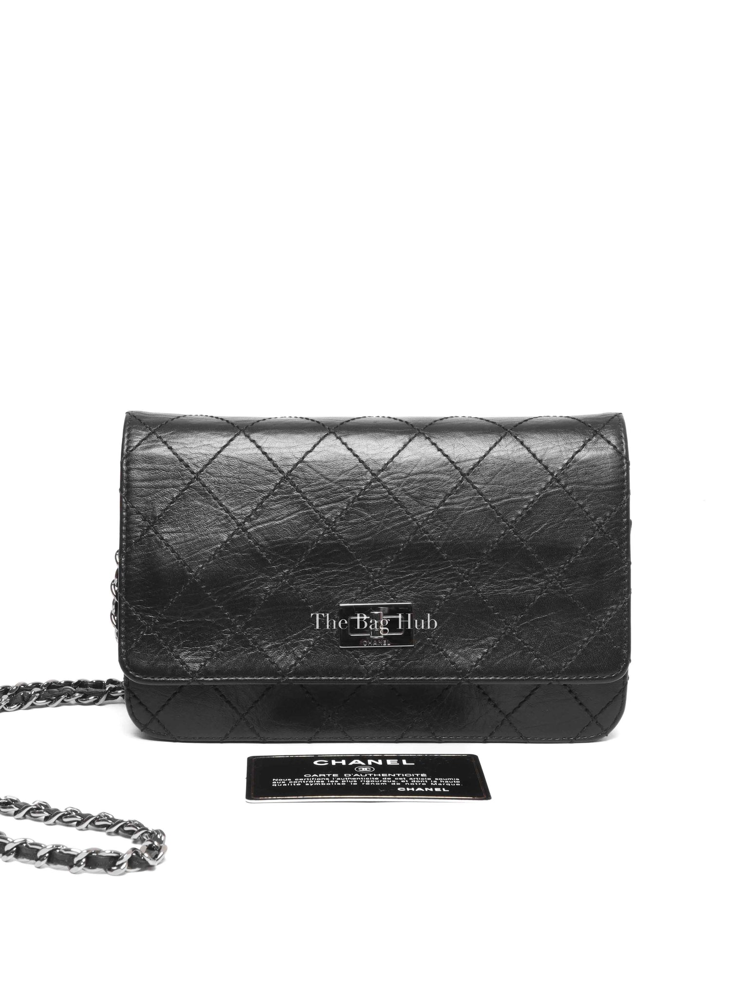 Chanel Black Aged Calfskin Quilted Reissue Wallet On Chain SHW