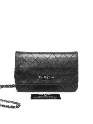 Chanel Black Aged Calfskin Quilted Reissue Wallet On Chain SHW
