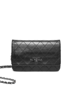 Chanel Black Aged Calfskin Quilted Reissue Wallet On Chain SHW