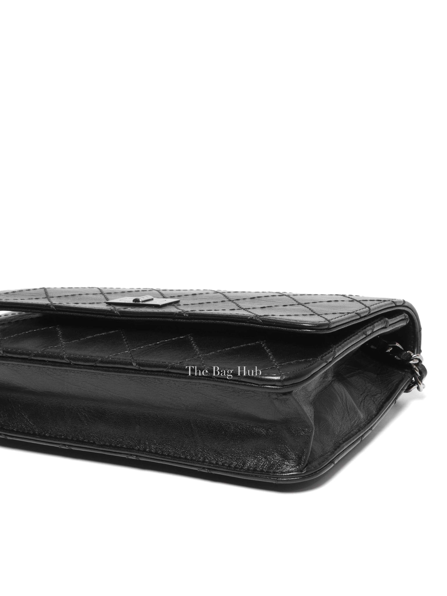 Chanel Black Aged Calfskin Quilted Reissue Wallet On Chain SHW