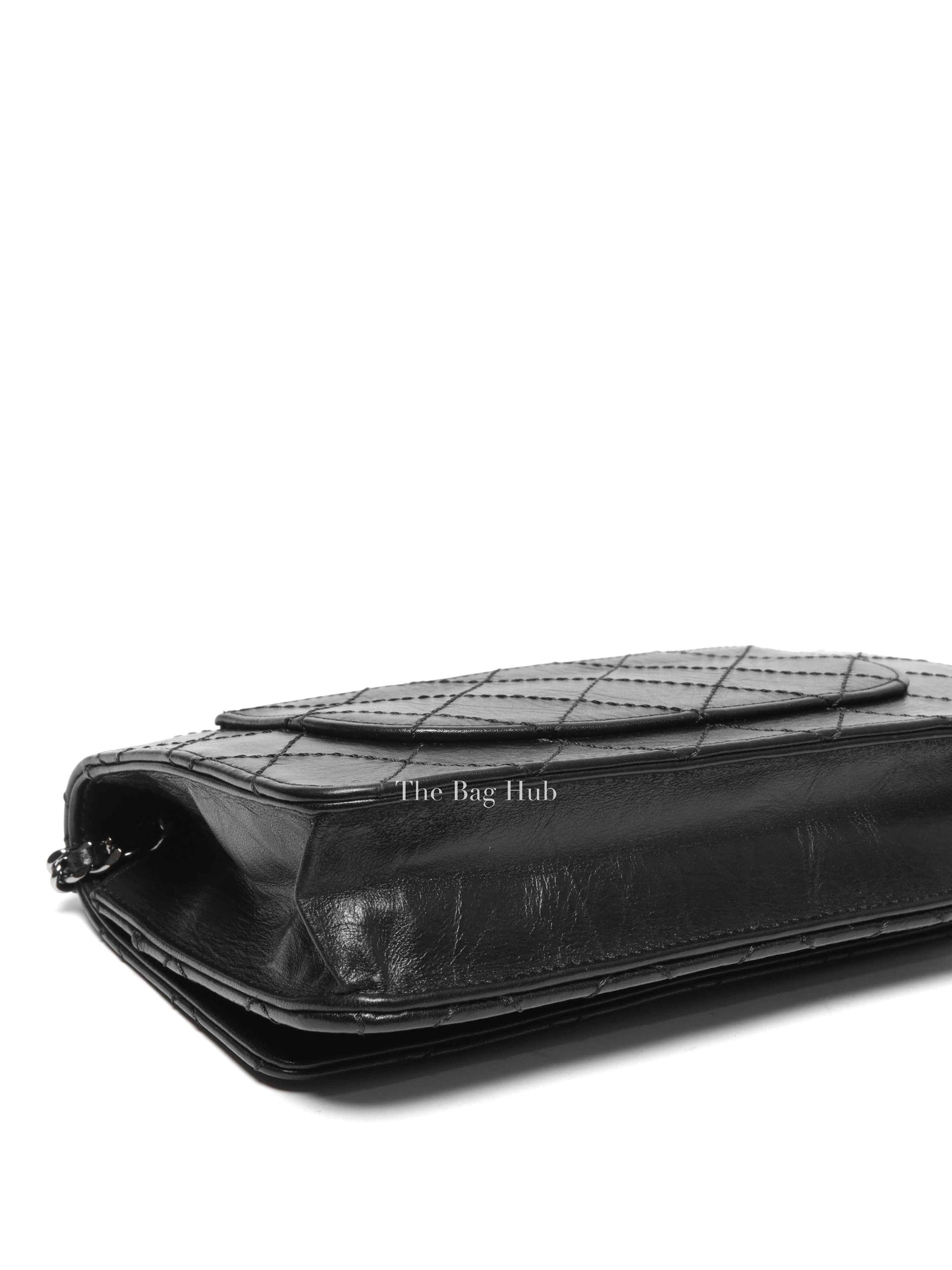 Chanel Black Aged Calfskin Quilted Reissue Wallet On Chain SHW
