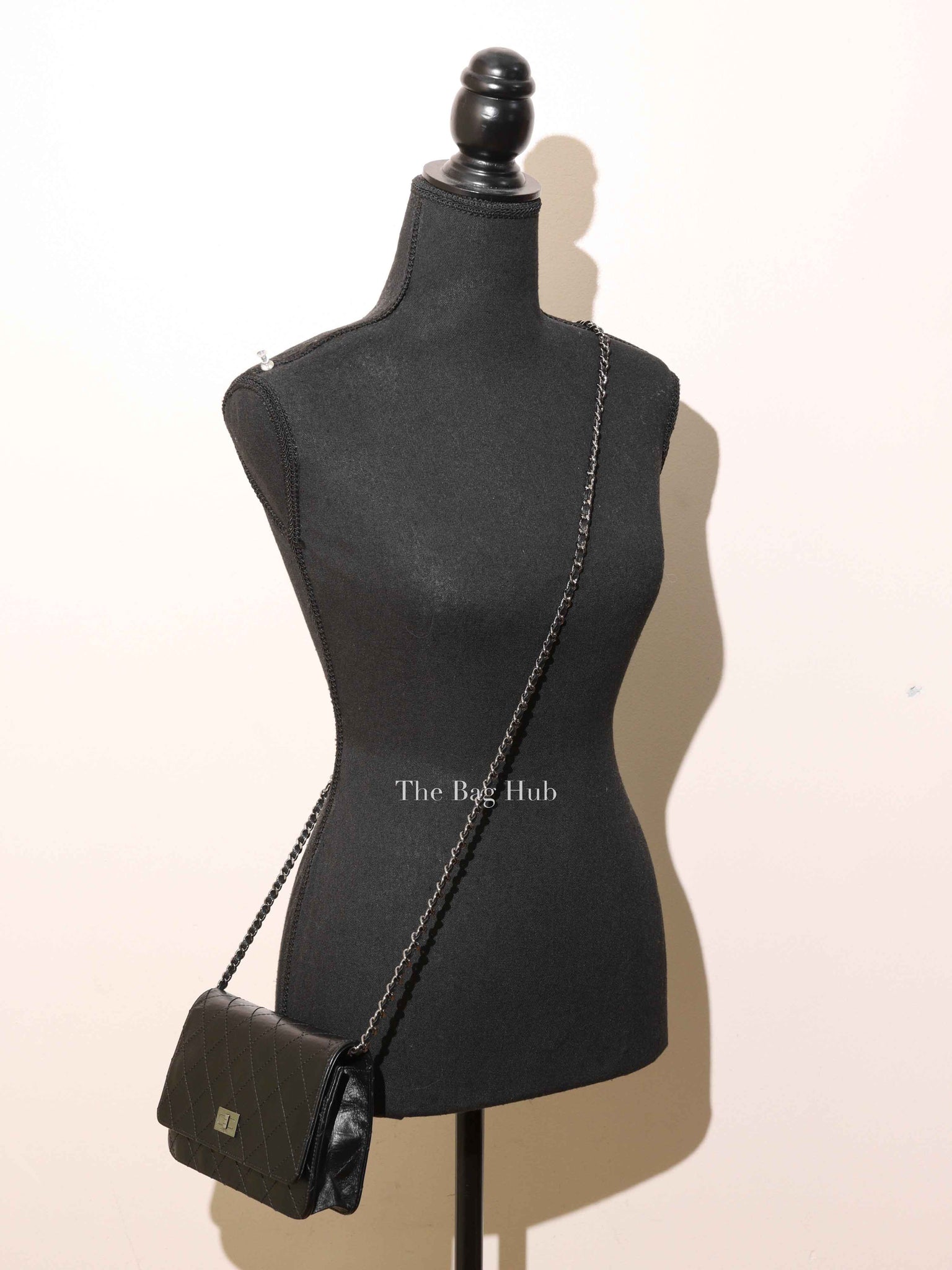 Chanel Black Aged Calfskin Quilted Reissue Wallet On Chain SHW