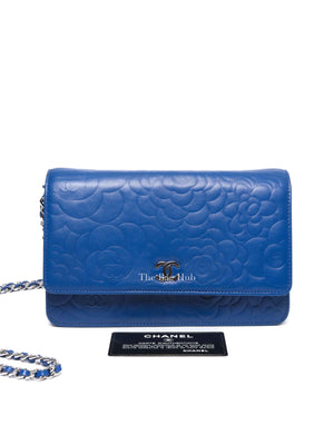 Chanel Blue Leather Camellia Wallet on Chain SHW