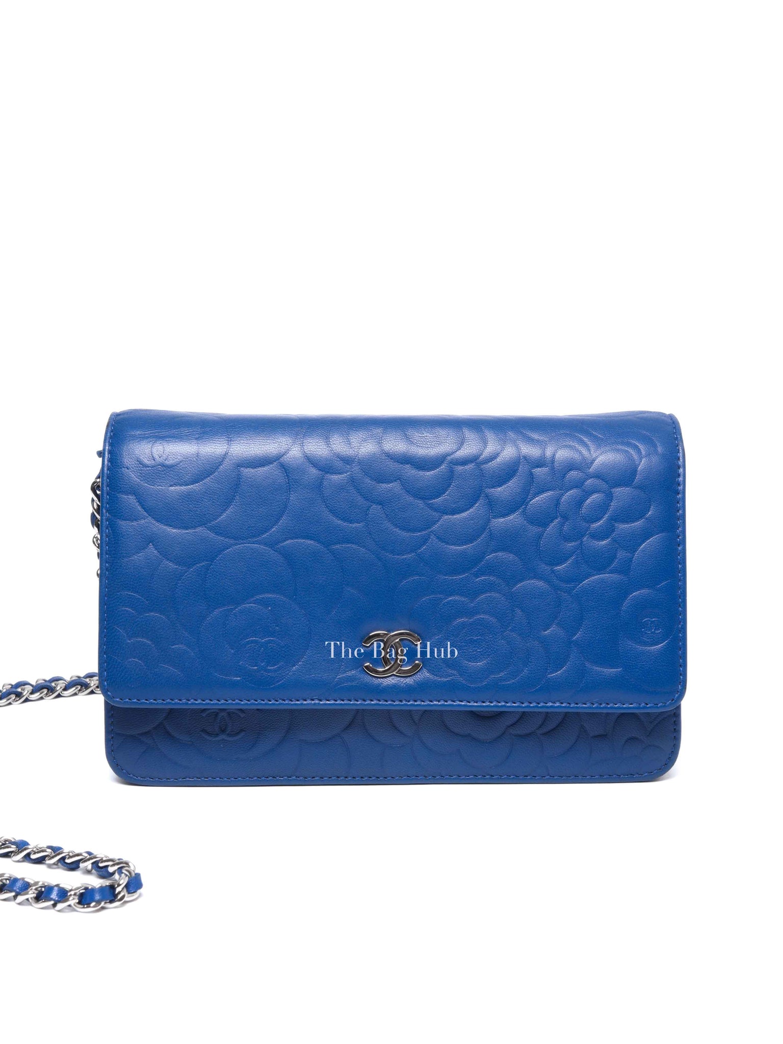 Chanel Blue Leather Camellia Wallet on Chain SHW