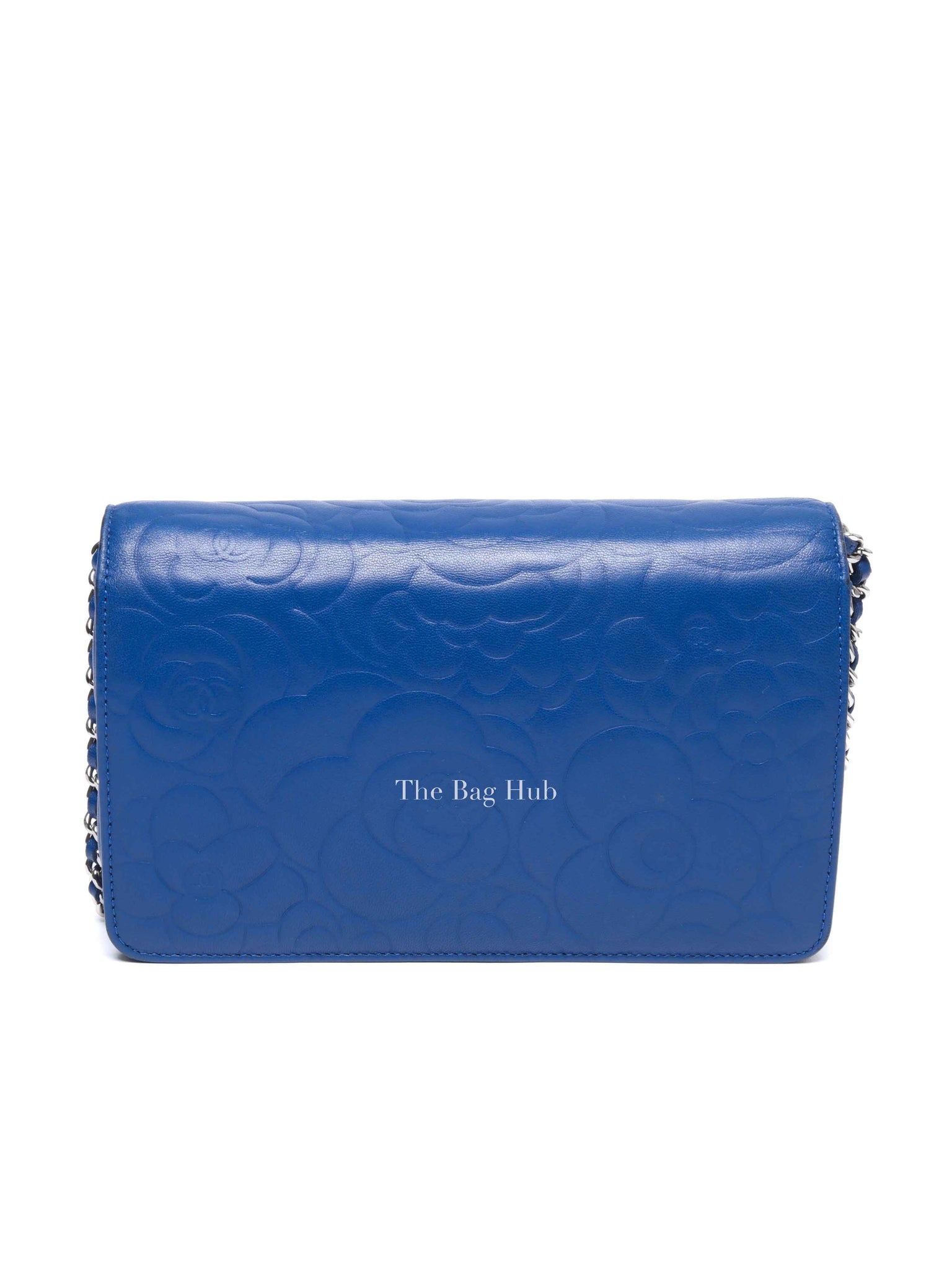 Chanel Blue Leather Camellia Wallet on Chain SHW