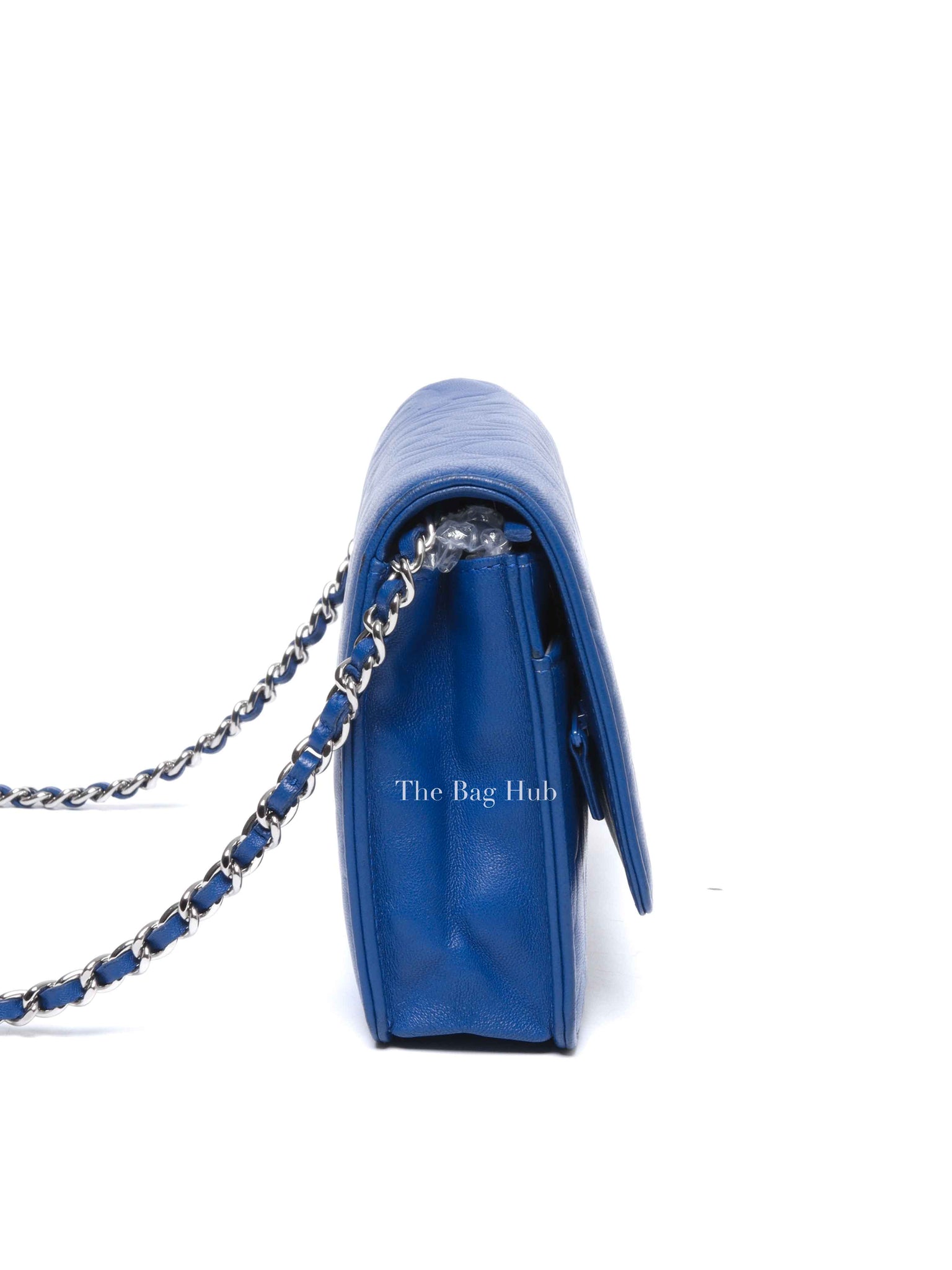 Chanel Blue Leather Camellia Wallet on Chain SHW