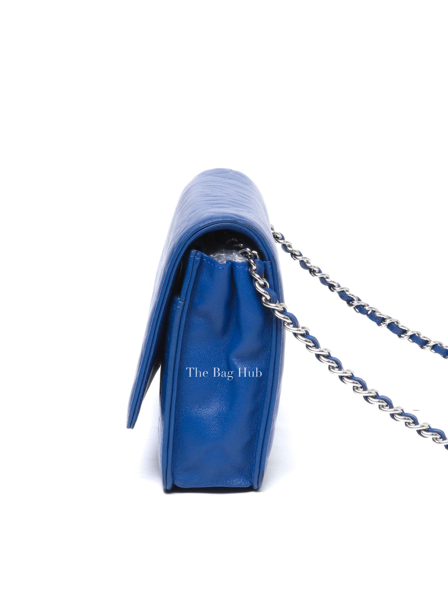 Chanel Blue Leather Camellia Wallet on Chain SHW