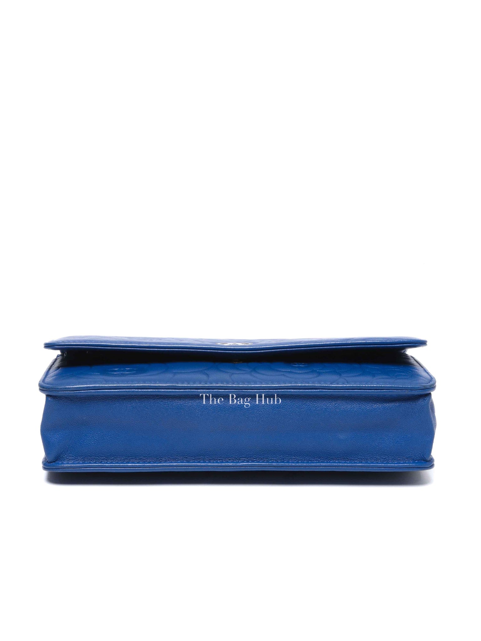 Chanel Blue Leather Camellia Wallet on Chain SHW