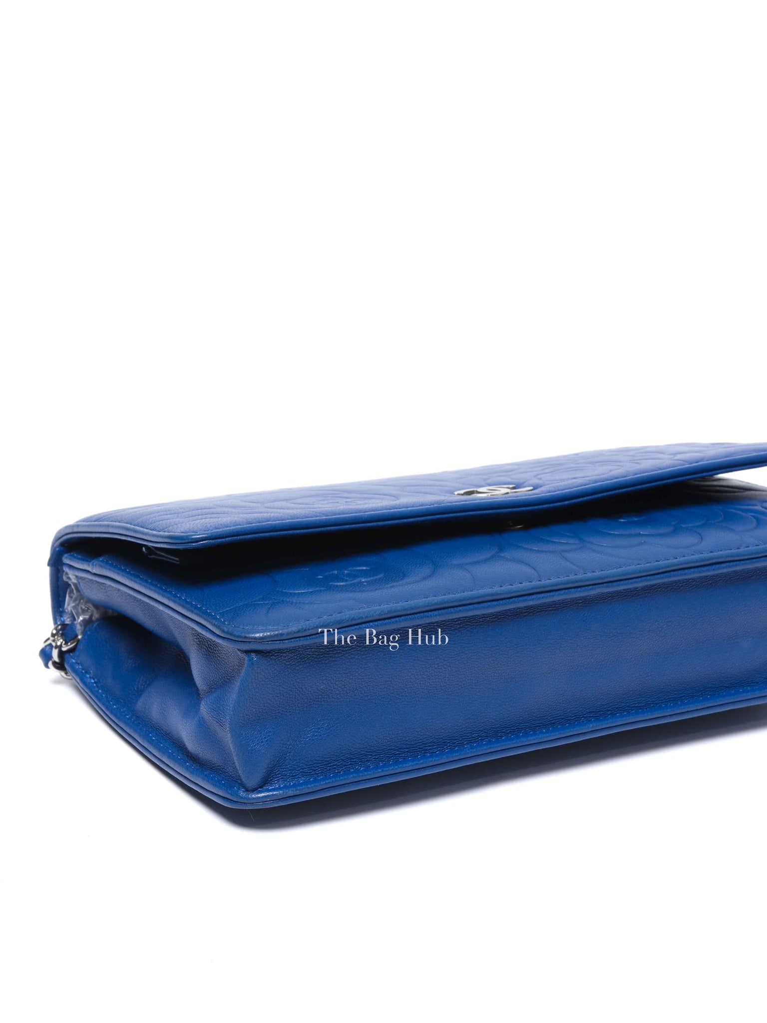Chanel Blue Leather Camellia Wallet on Chain SHW