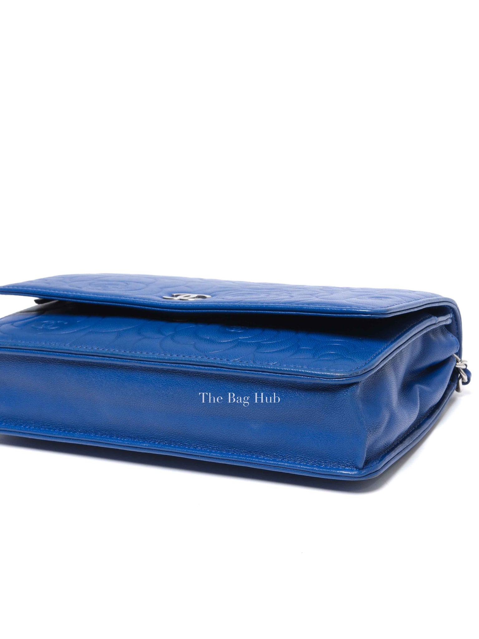 Chanel Blue Leather Camellia Wallet on Chain SHW
