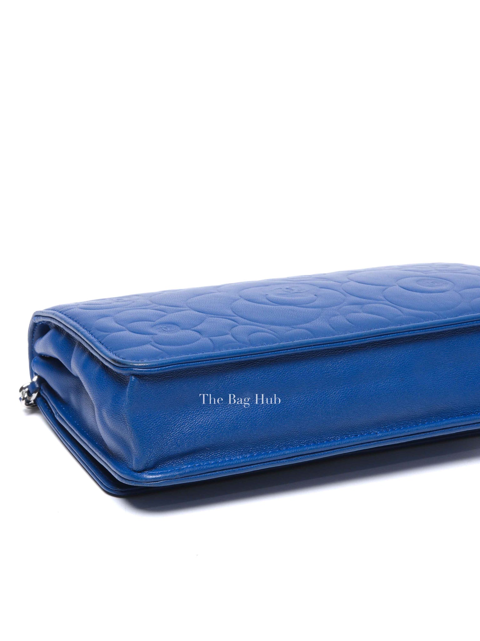Chanel Blue Leather Camellia Wallet on Chain SHW