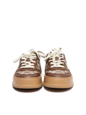 Gucci Brown Calfskin Hezelnut Beige Ebony GG Monogram Chunky Women's Sneakers Size 36