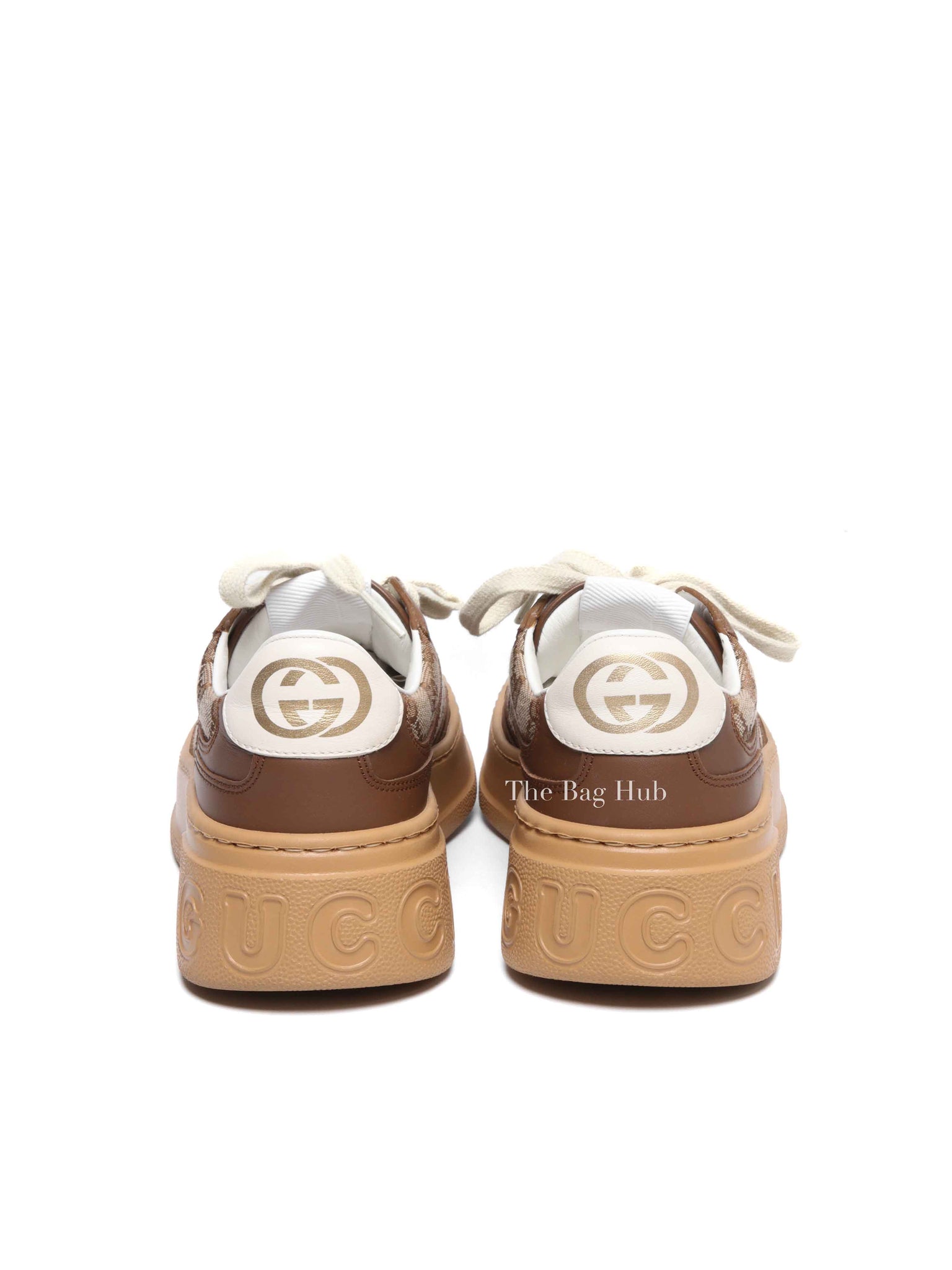 Gucci Brown Calfskin Hezelnut Beige Ebony GG Monogram Chunky Women's Sneakers Size 36