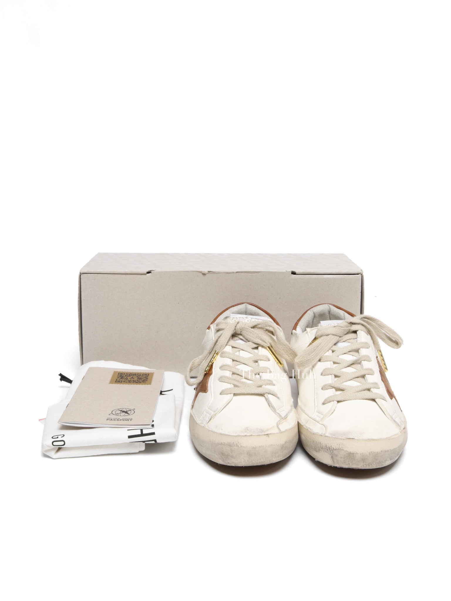 Golden Goose White/Brown Leather Super Star Heel Tab Sneakers size 37