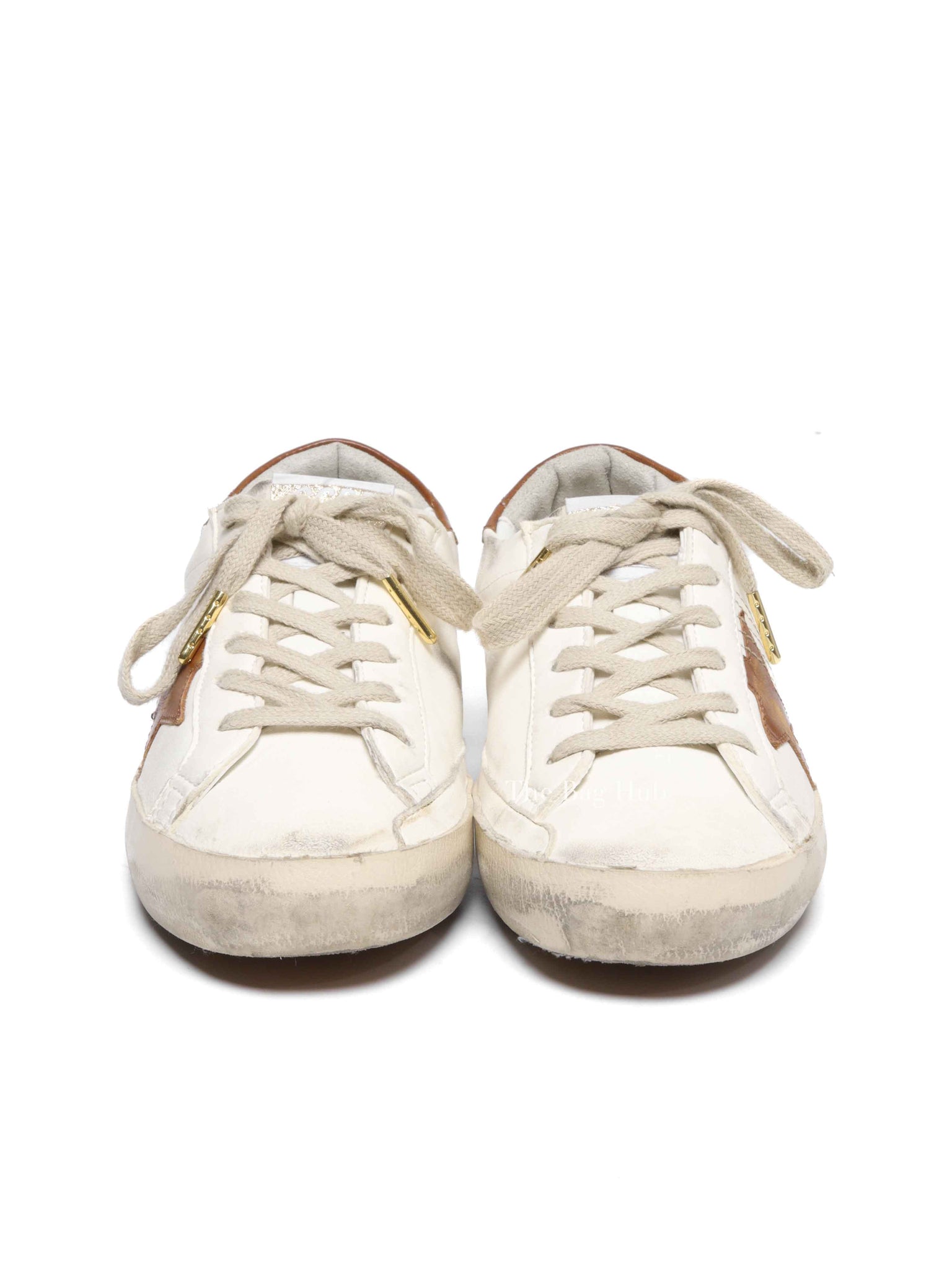 Golden Goose White/Brown Leather Super Star Heel Tab Sneakers size 37