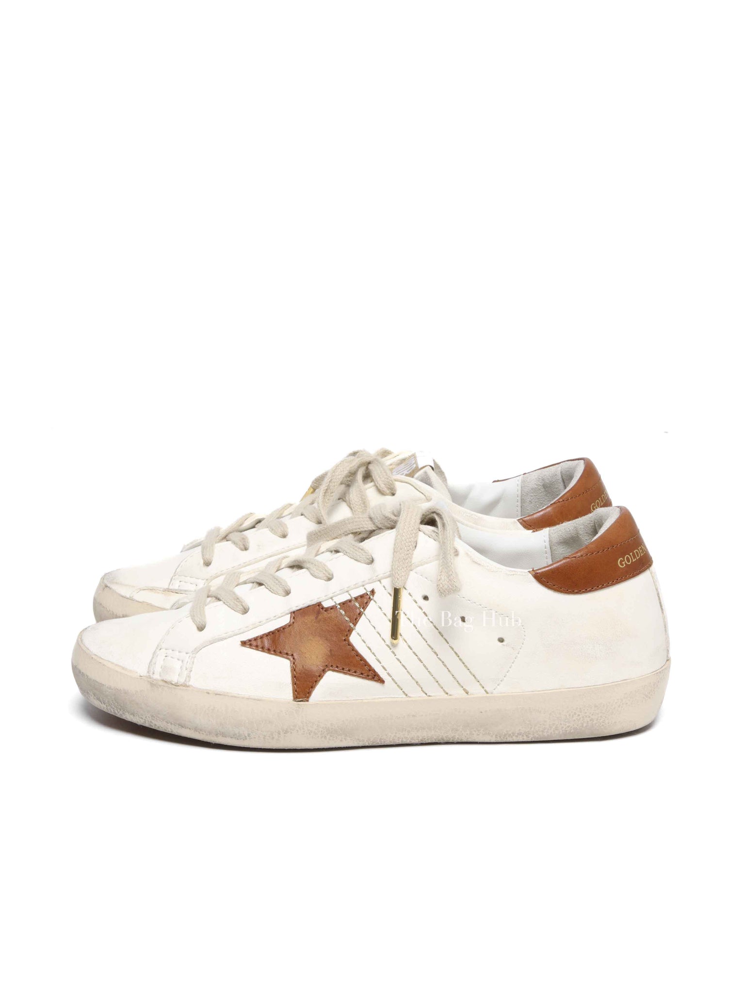 Golden Goose White/Brown Leather Super Star Heel Tab Sneakers size 37