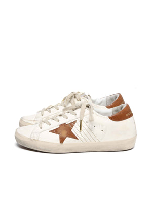 Golden Goose White/Brown Leather Super Star Heel Tab Sneakers size 37