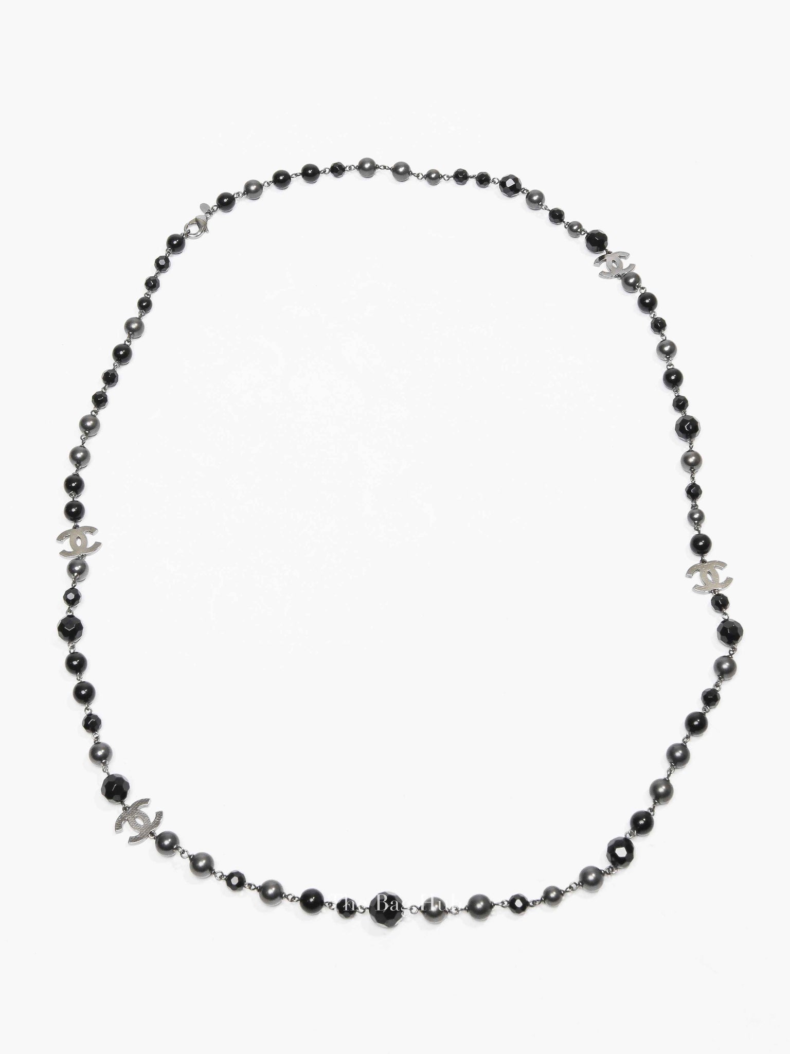 Chanel Black/Gray Ruthenium Pearl Beaded CC Long Necklace