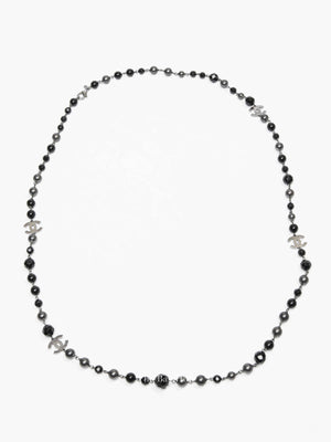 Chanel Black/Gray Ruthenium Pearl Beaded CC Long Necklace