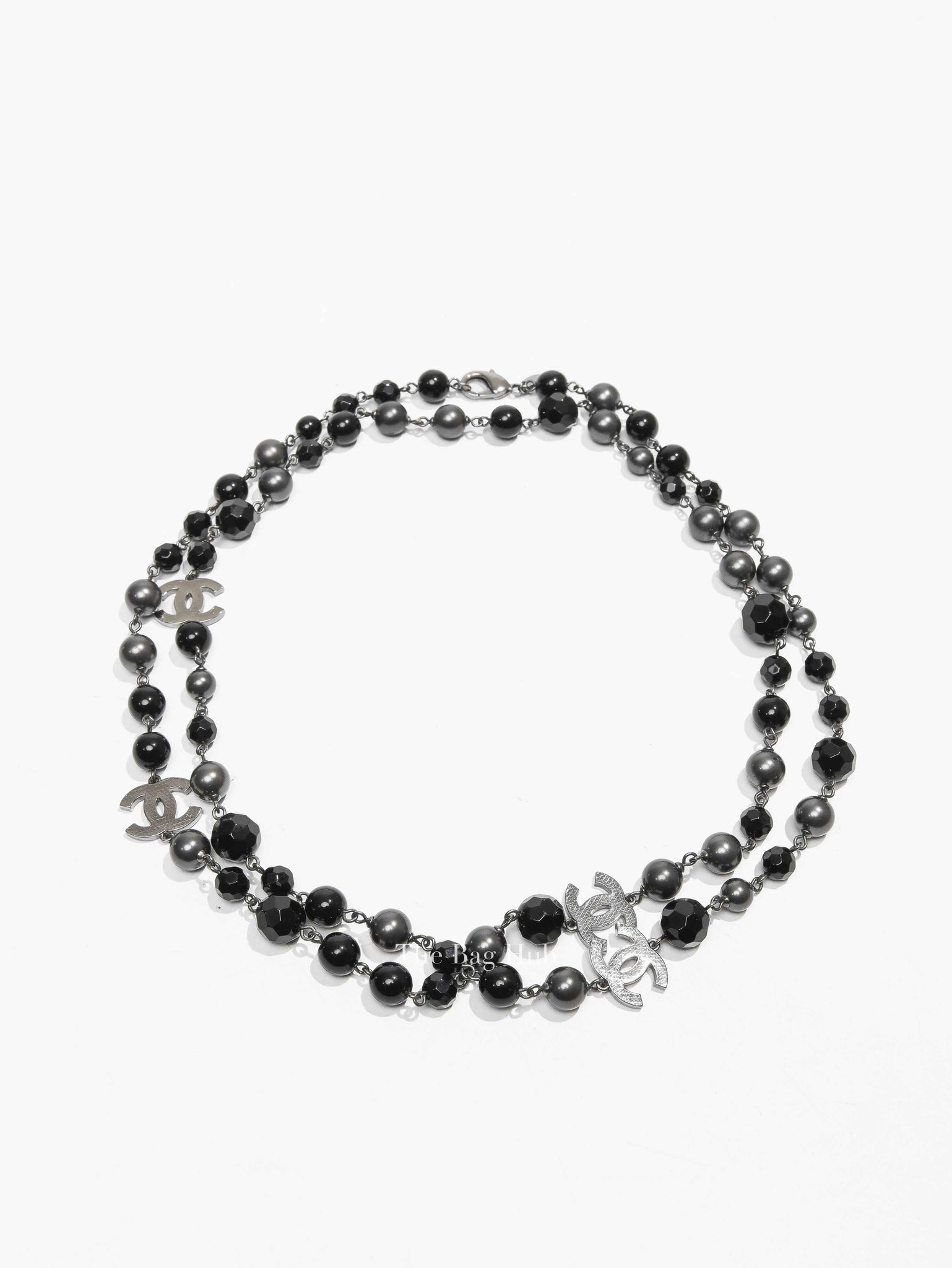 Chanel Black/Gray Ruthenium Pearl Beaded CC Long Necklace