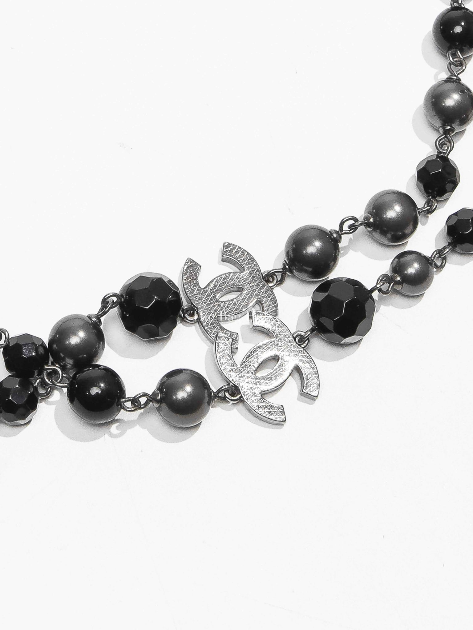 Chanel Black/Gray Ruthenium Pearl Beaded CC Long Necklace